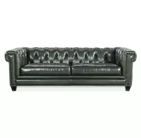Beaufort Black Tufted Leather 96" Sofa