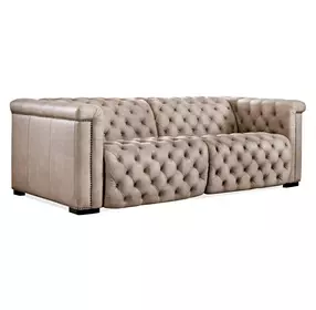 Savion Grandier Giovanni Taupe Leather 2 Piece 89" Power Reclining Sofa With Power Headrest