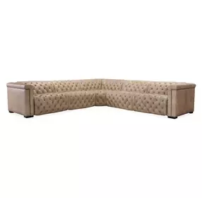 Savion Grandier Giovanni Taupe Leather 5 Piece Power Reclining Sectional With Power Headrest
