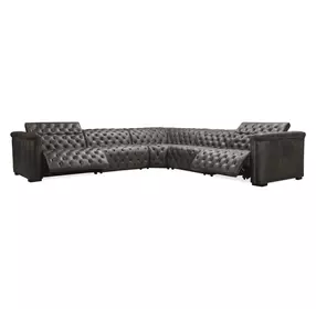 Savion Grandier Bellagio Gravel Leather 5 Piece Power Reclining Sectional With Power Headrest