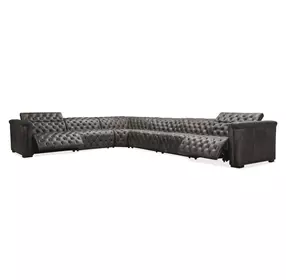 Savion Grandier Bellagio Gravel Leather 6 Piece Power Reclining Sectional With Power Headrest