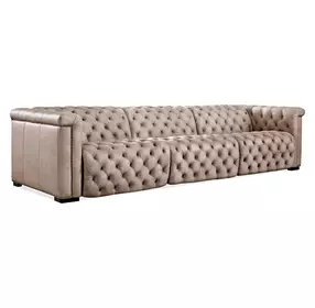 Savion Grandier Giovanni Taupe Leather 124" Power Reclining Sofa With Power Headrest