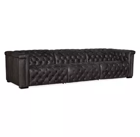 Savion Grandier Bellagio Gravel Leather 124" Power Reclining Sofa With Power Headrest