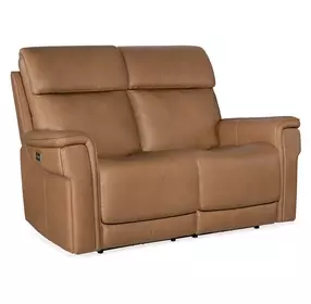 Celeste Sahara Sandalwood Leather Zero Gravity Power Reclining 66" Loveseat With Power Headrest