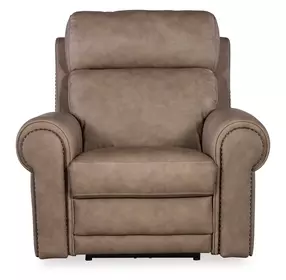 Duncan Light Brown Leather Power Recliner with Power Headrest And Lumbar