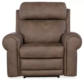 Duncan Dark Brown Leather Power Recliner with Power Headrest And Lumbar