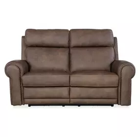 Duncan Dark Brown Leather 66" Power Reclining Loveseat with Power Headrest And Lumbar
