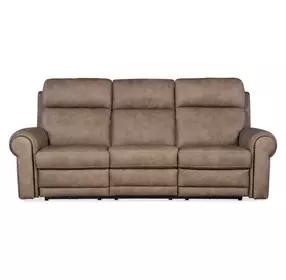 Duncan Light Brown Leather 91" Power Reclining Sofa with Power Headrest And Lumbar
