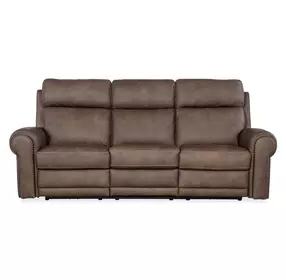 Duncan Dark Brown Leather 91" Power Reclining Sofa with Power Headrest And Lumbar