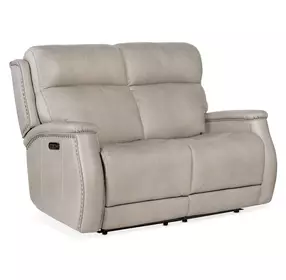 Selene Sahara Ash Leather Zero Gravity Power Reclining 56" Loveseat With Power Headrest