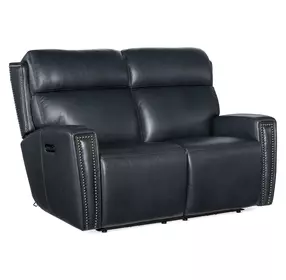 Elspeth Salvo Denim Leather Zero Gravity Power Reclining 59" Loveseat With Power Headrest