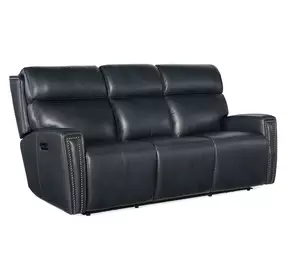 Elspeth Salvo Denim Leather ZeroG 81" Power Reclining Console Sofa With Power Headrest