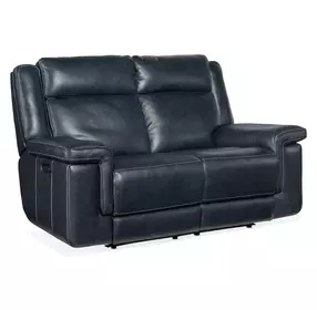 Arthur Cosmos Cobalt Leather Lay Flat Power Reclining 66" Loveseat With Power Headrest And Lumbar