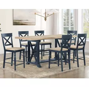 Darcy Beige and Midnight Blue Extendable Rectangular Counter Height Dining Room Set