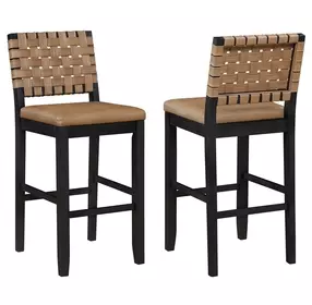 Reid Brown Vegan Leather Upholstered Bar Chair Set of 2