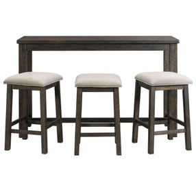 Stanford Taupe and Smokey Walnut Upholstered 4 Piece Bar Table Set with USB Charging