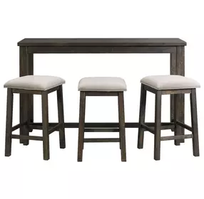 Stanford Taupe and Smokey Walnut Upholstered 4 Piece Bar Table Set with USB Charging