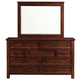 Damen Rich Cherry 9 Drawer Dresser and Rectangular Mirror