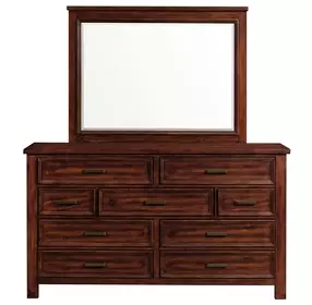 Damen Rich Cherry 9 Drawer Dresser and Rectangular Mirror