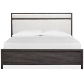 Merrifield Raisin Black and White King Upholstered Panel Bed