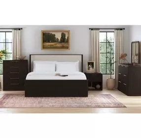 Sutton White and Dark Brown Upholstered Platform Bedroom Set