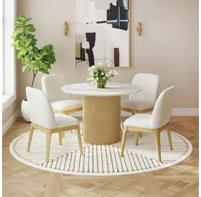 Sutton White and Natural Round Dining Room Set