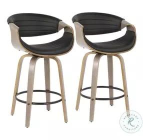Symphony Light Grey Wood And Black Faux Leather Swivel Counter Height Stool Set Of 2