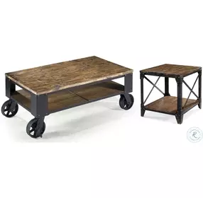 Pinebrook Distressed Natural Pine Rectangular Starter Occasional Table Set