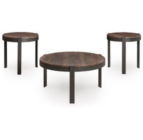 Horizon Hills Warm Rustic and Black 3 Piece Round Occasional Table Set