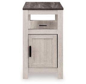 Fendenmore Brown Gray and Antique White Rectangular Chairside End Table with USB Charging