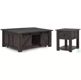 Garrett Weathered Charcoal Wood Rectangular Casters Lift-Top Occasional Table Set