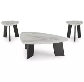 Lilyberg Gray and Black Triangular Marble Top Occasional Table Set of 3