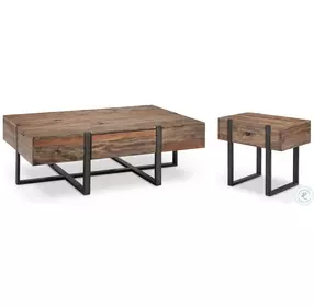 Burlington Rustic Honey And Distressed Iron Large Rectangular Occasional Table Set