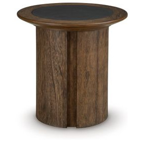 Dontayne Warm Brown and Dark Gray Round End Table