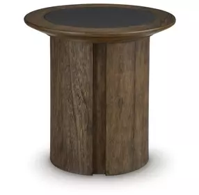 Dontayne Warm Brown and Dark Gray Round End Table