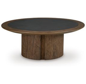 Dontayne Warm Brown and Dark Gray Round Cocktail Table