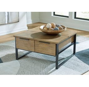 Montia Light Brown and Gunmetal Gray Square Lift Top Occasional Table Set