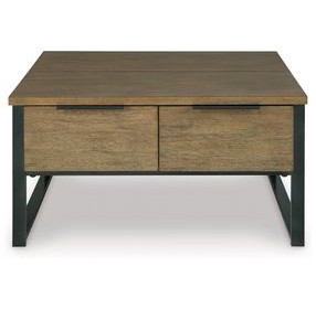 Montia Light Brown and Gunmetal Gray Square Lift Top Cocktail Table