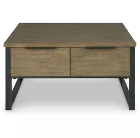 Montia Light Brown and Gunmetal Gray Square Lift Top Cocktail Table