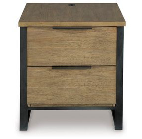 Montia Light Brown and Gunmetal Gray Rectangular End Table with USB Charging