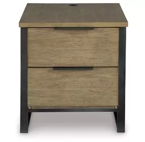 Montia Light Brown and Gunmetal Gray Rectangular End Table with USB Charging