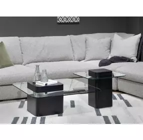 Donora Clear Glass and Obsidian Square Glass Top Occassional Table Set