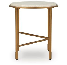 Alben Antique Gold and White Round Marble Top End Table