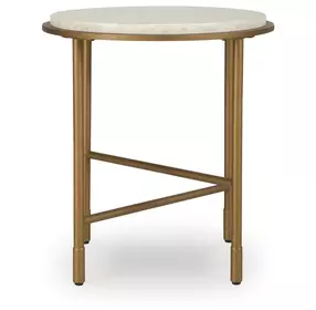 Alben Antique Gold and White Round Marble Top End Table