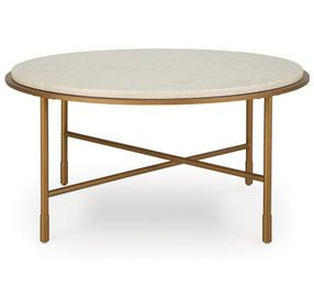 Alben Antique Gold and White Marble Top Round Cocktail Table