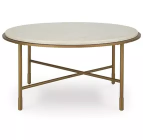 Alben Antique Gold and White Marble Top Round Cocktail Table