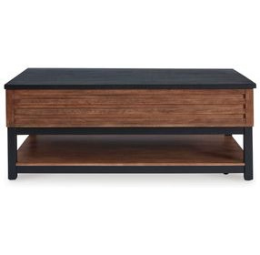 Kallari Warm Brown and Black Rectangular Lift Top Cocktail Table