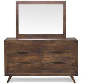 Pasco Brown 6 Drawer Dresser and Rectangular Mirror