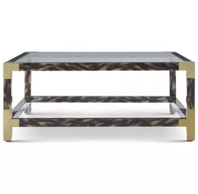 Arakan Calico and Gold Square Glass Top Cocktail Table