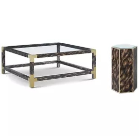 Arakan Calico and Gold Square Glass Top Occasional Table Set